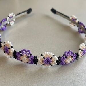 Beaded Purple & White Headband - Women's Fashion Accessory